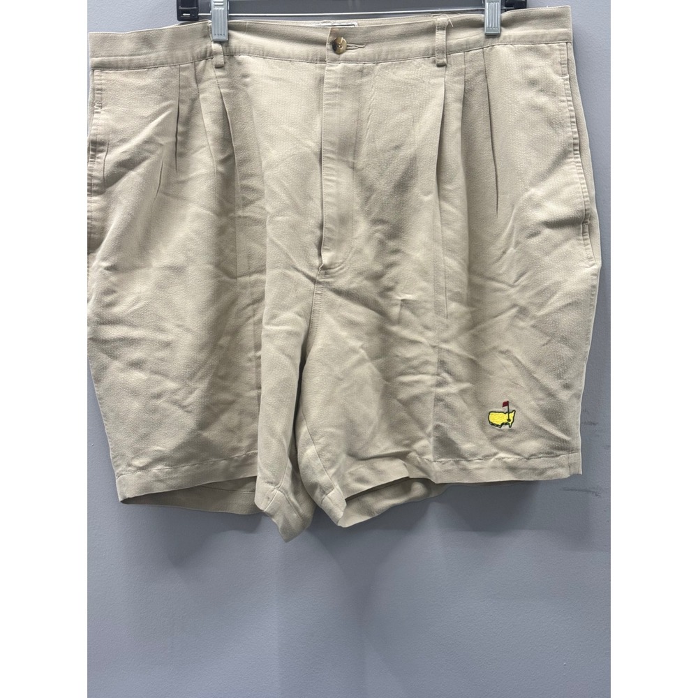 Augusta National Golf Shop Shorts Mens 40 7" Inseam Tan Masters Logo Pleated